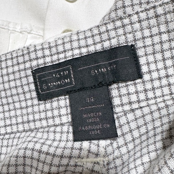 14th & Union Casual Slim Fit Checkered Bermuda Shorts Linen Blend Cotton Size 36 - Picture 7 of 13